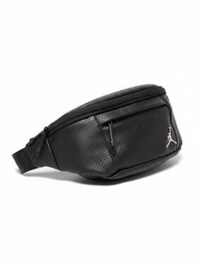 Jordan Black Perforated Leather-Effect Belt Bag with Dark Silver Jumpman